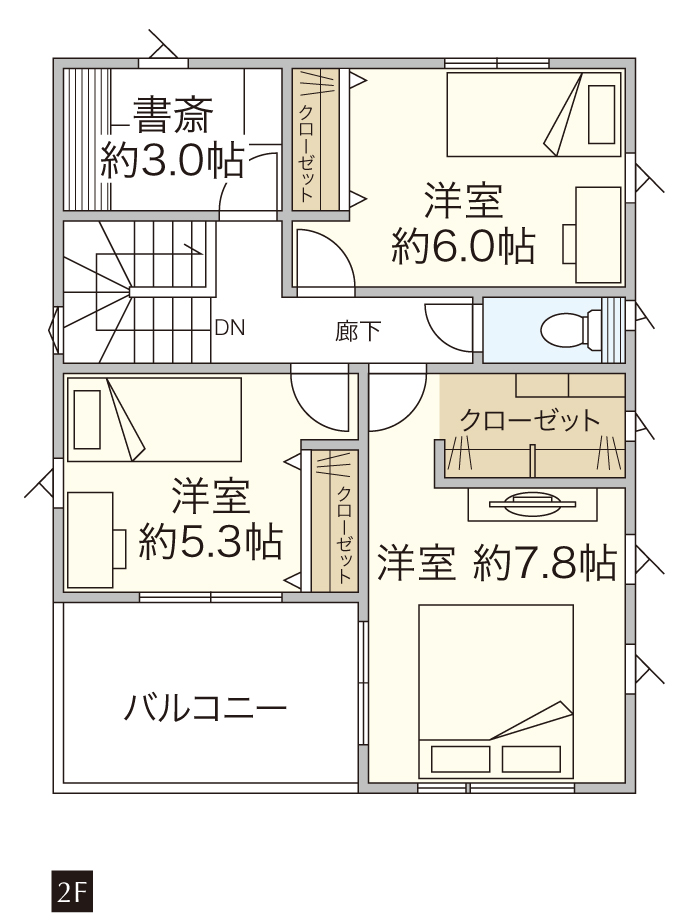 長沢モデルハウスの2階間取り図